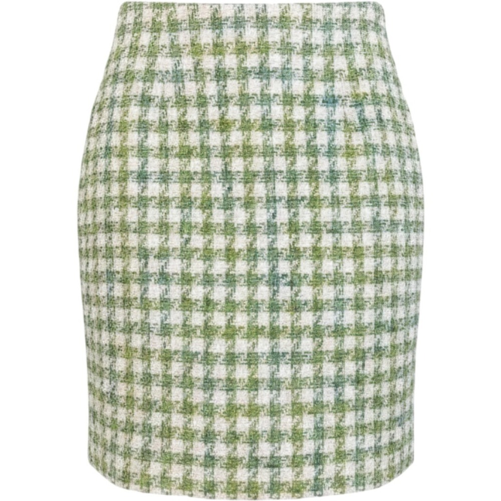 Jones New York Green Plaid Tweed Mini Skirt Size 4 Cotton Linen Blend